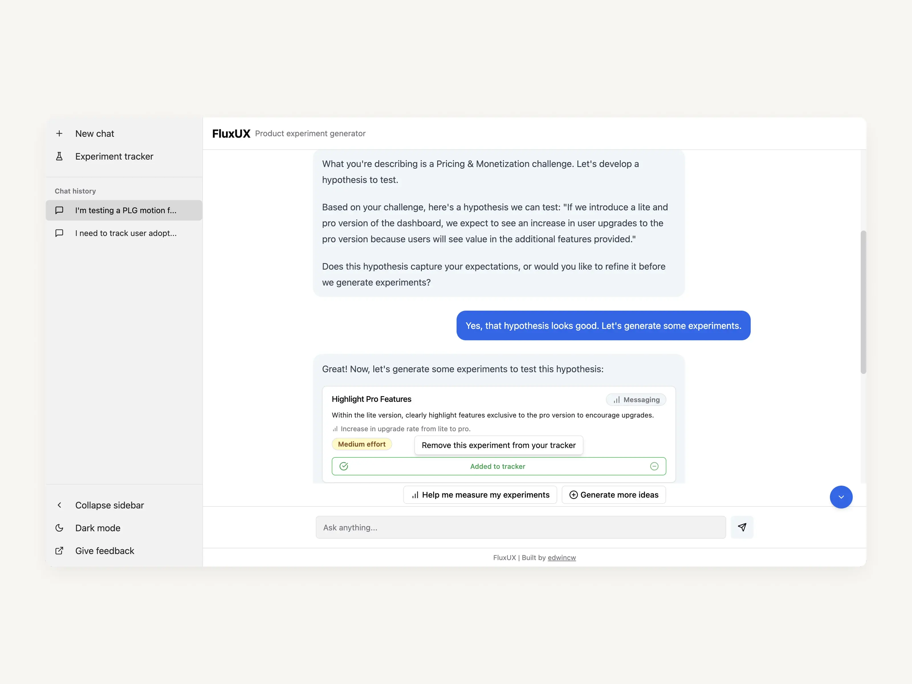 FluxUX — AI-powered experiment generator